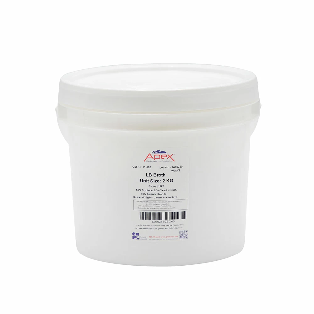 Apex Bioresearch Products 11-120 LB Broth (Miller) Mix, 2kg, High Salt, Powder Premix, 2kg/Unit primary image