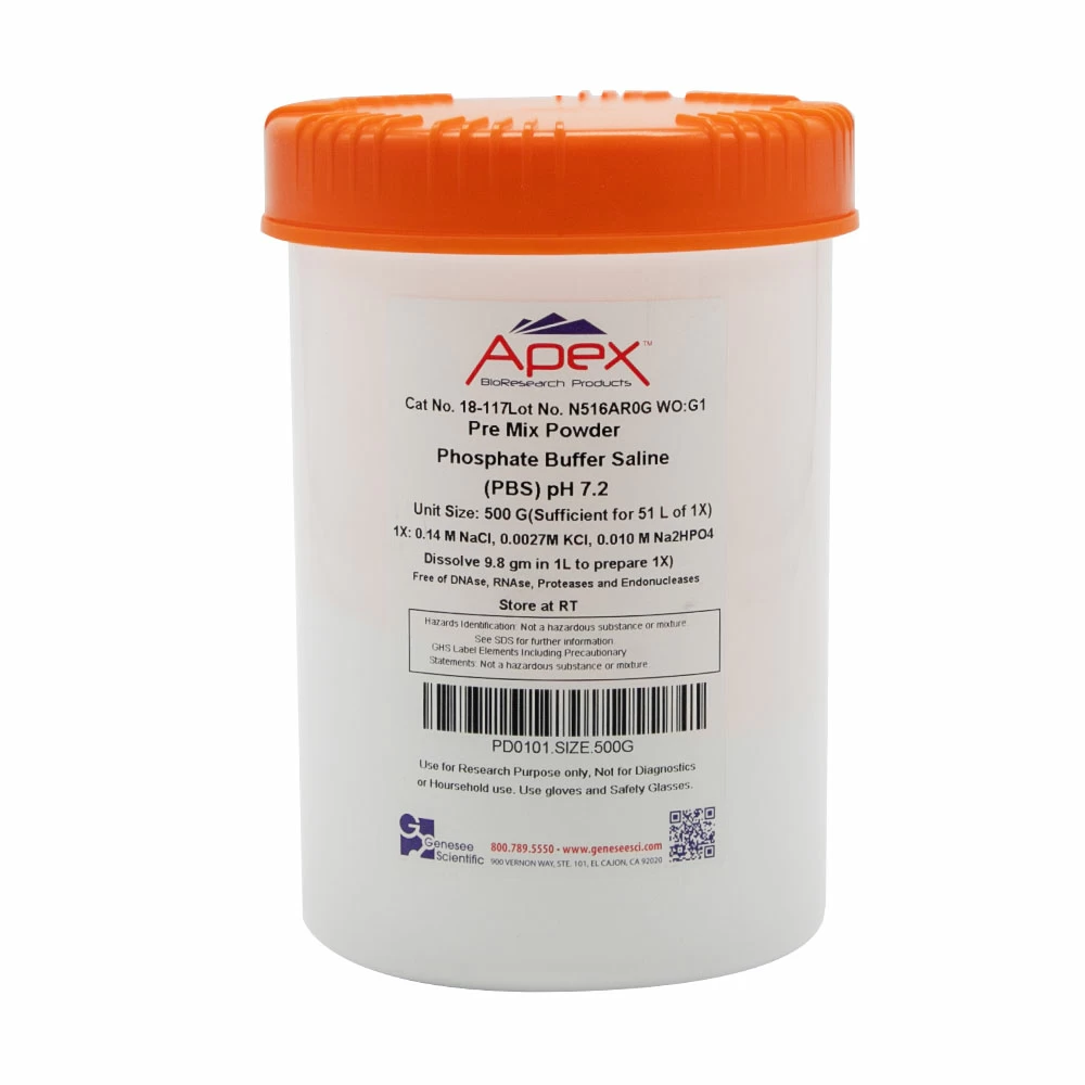 Apex Bioresearch Products 18-117 PBS, 1X, pH 7.2, Makes 51L of 1X, 500g/Unit primary image