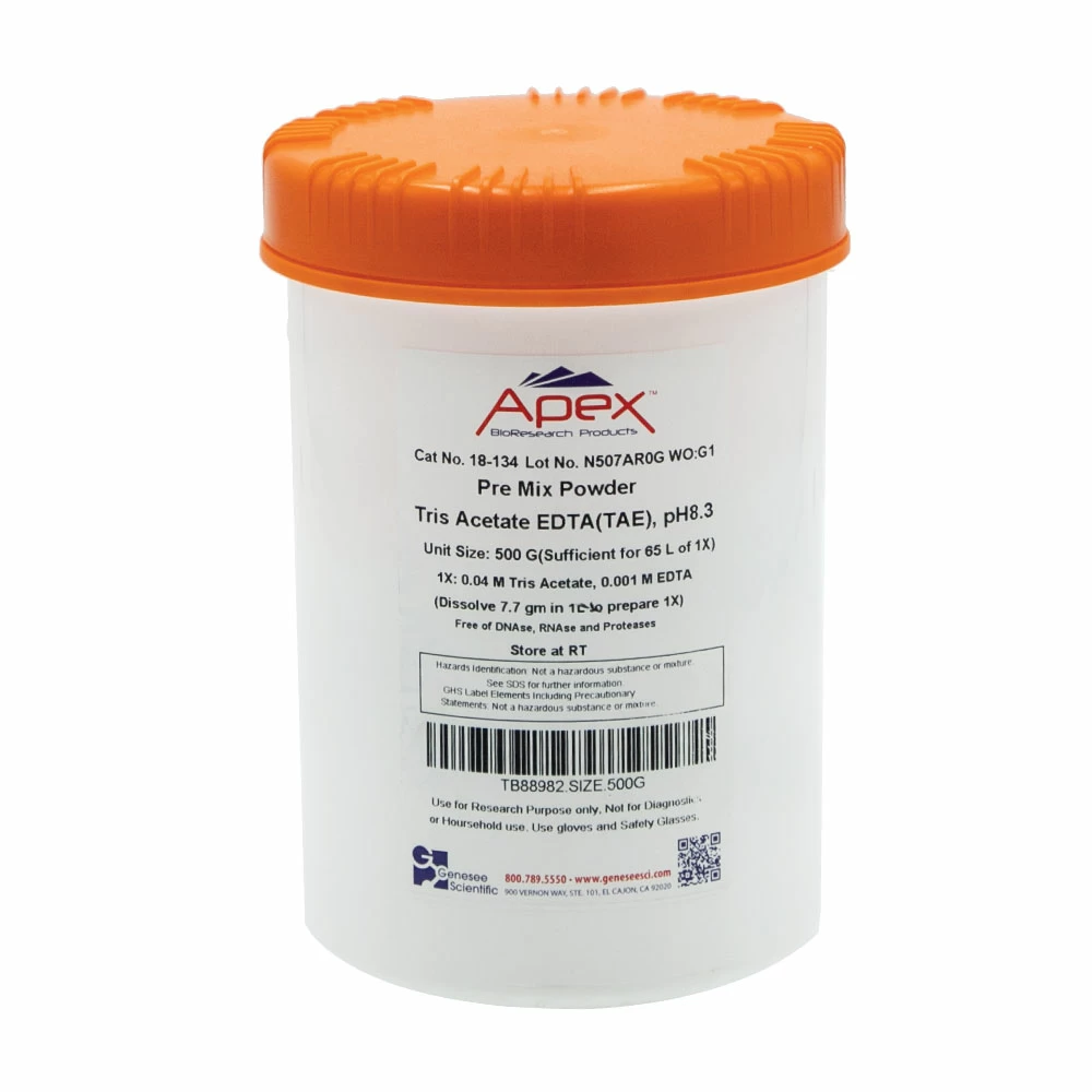 Apex Bioresearch Products 18-134 TAE, 1X, pH 8.3, Makes 65.3L of 1X, 500g/Unit primary image