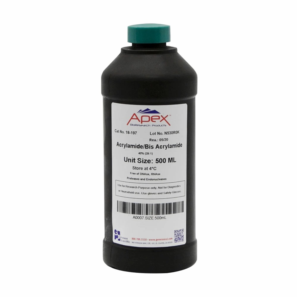 Apex Bioresearch Products 18-197 Acrylamide/Bis Acrylamide, 40% (29:1), Sterile solution, 500ml/Unit primary image