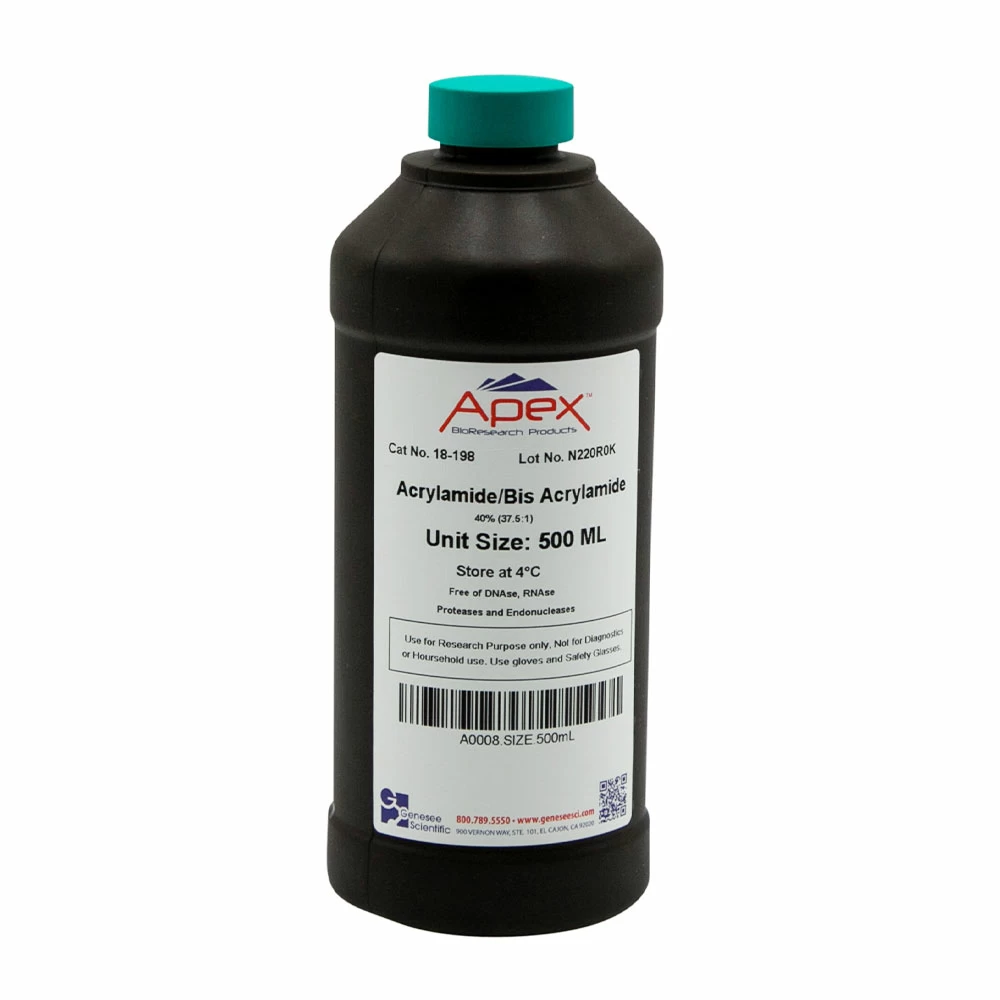 Apex Bioresearch Products 18-198 Acrylamide/Bis Acrylamide, 40% (37.5:1), Sterile solution, 500ml/Unit primary image