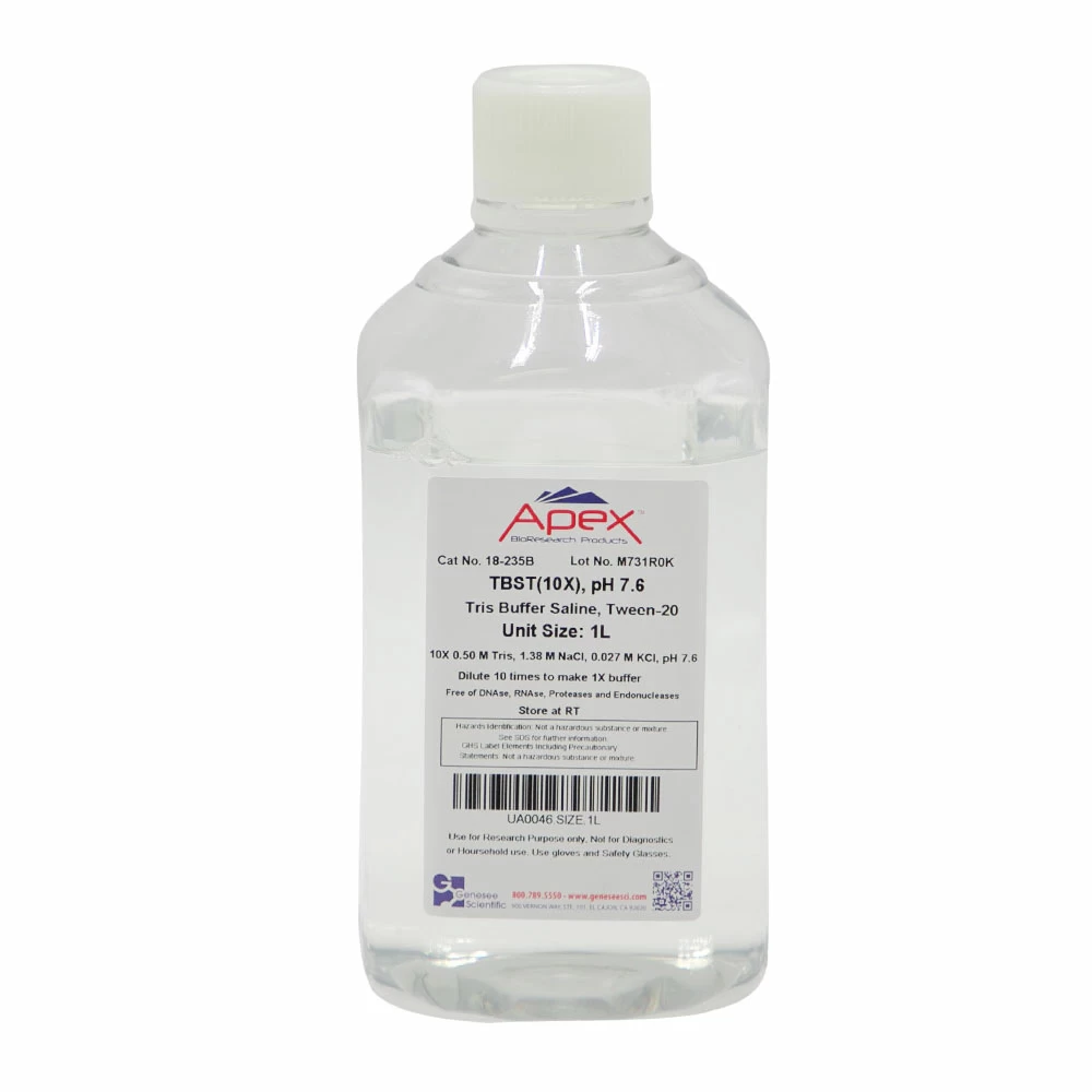 Apex Bioresearch Products 18-235B TBST (TBS-Tween 20), 10X, pH 7.6, 1000ml/Unit primary image