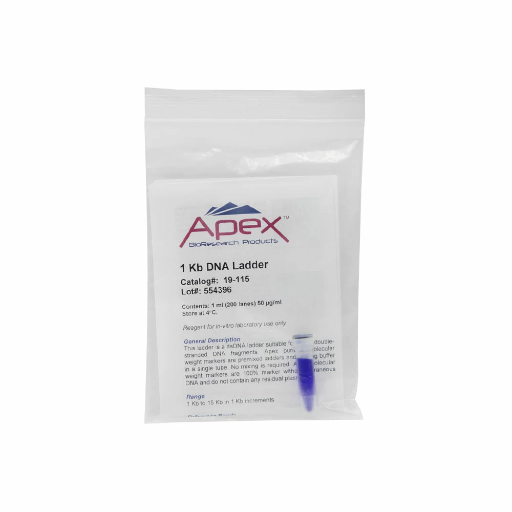 Apex Bioresearch Products 19-115 Apex 1 Kb DNA Ladder, 200 Gel Lanes, 1kb - 15kb, 1 ml/Unit primary image