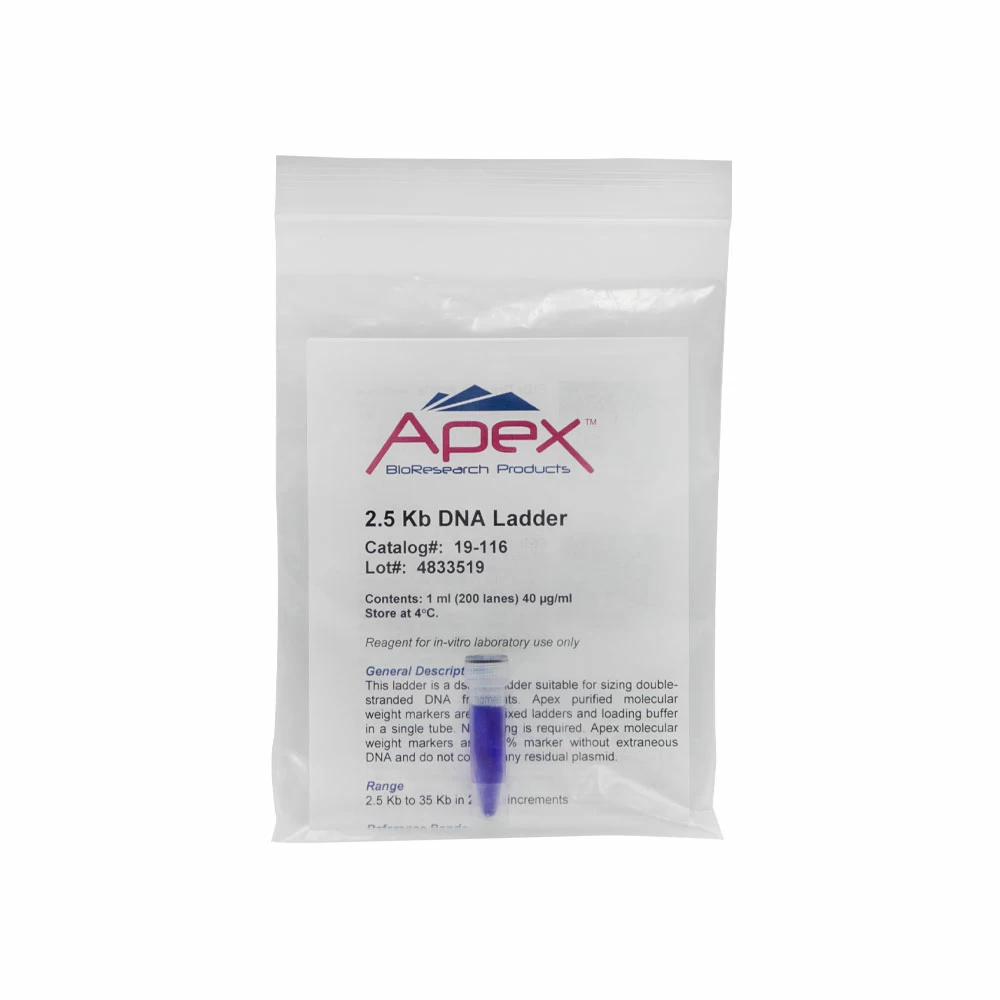 Apex Bioresearch Products 19-116 Apex 2.5Kb DNA Ladder, 200 Gel Lanes, 1 ml/Unit primary image