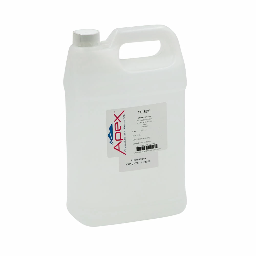 Apex Bioresearch Products 20-247 TG-SDS 10X Liquid Solution, Ultra Pure Grade, 4 Liters/Unit primary image