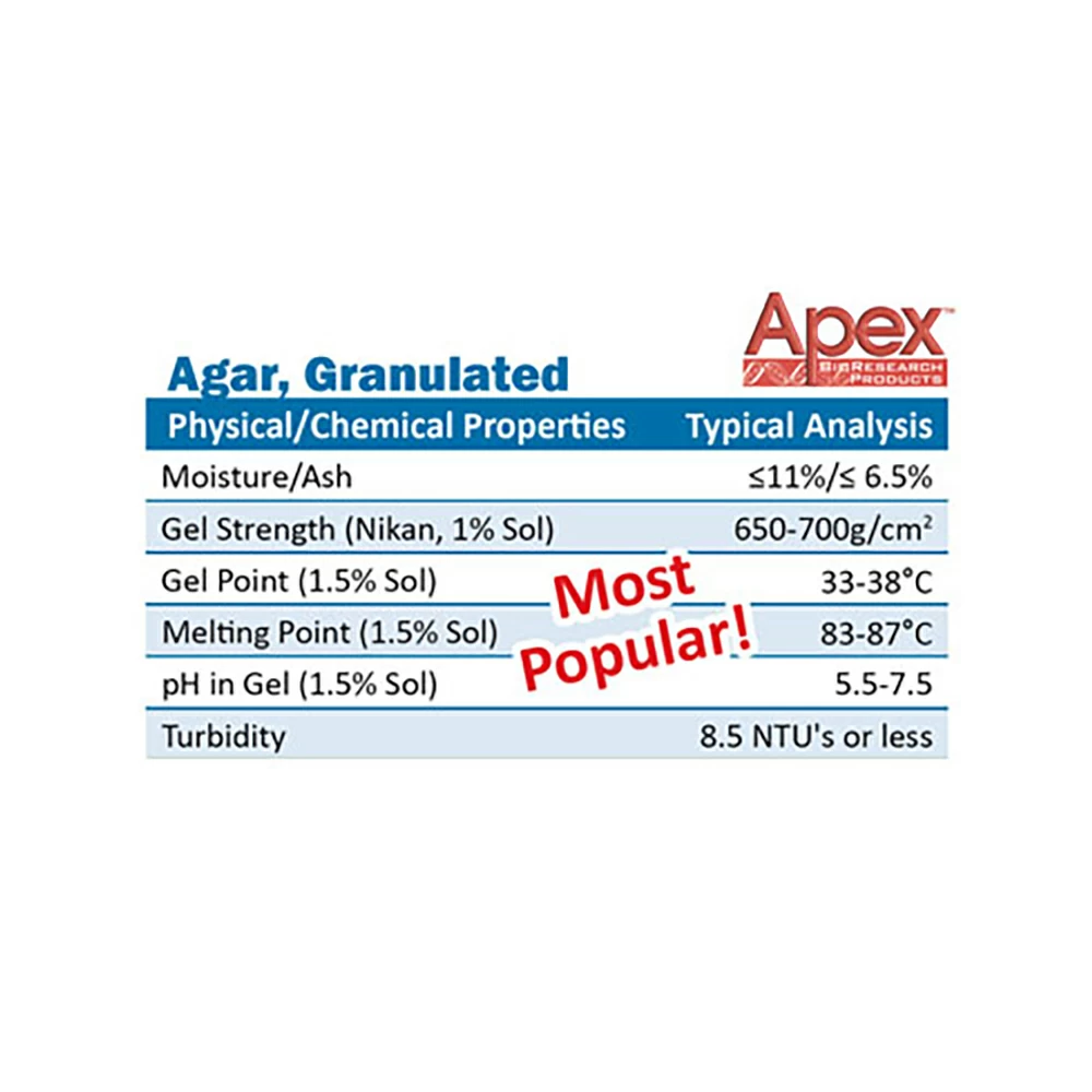Apex Bioresearch Products 20-248 Apex Granulated Agar, 500g, Bacteriological Grade, 500g/Unit tertiary image
