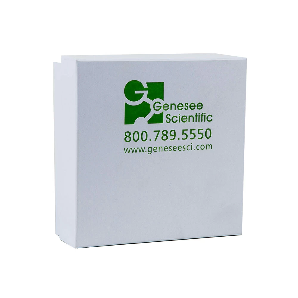 Genesee Scientific 21-121WC, 2-inch Cardboard Box with Lid, White with Logo  81-Place Divider, 50 Boxes/Unit - 21-121WC