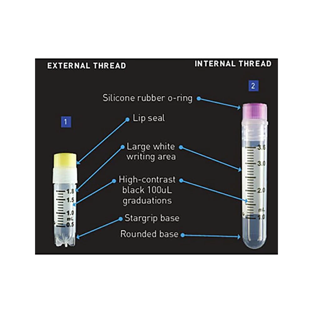 Olympus Plastics 24-203, 1.8ml Self-Standing Cryovial External Thread w/ Lip Seal, 10 Bags of 100 Tubes/Unit tertiary image