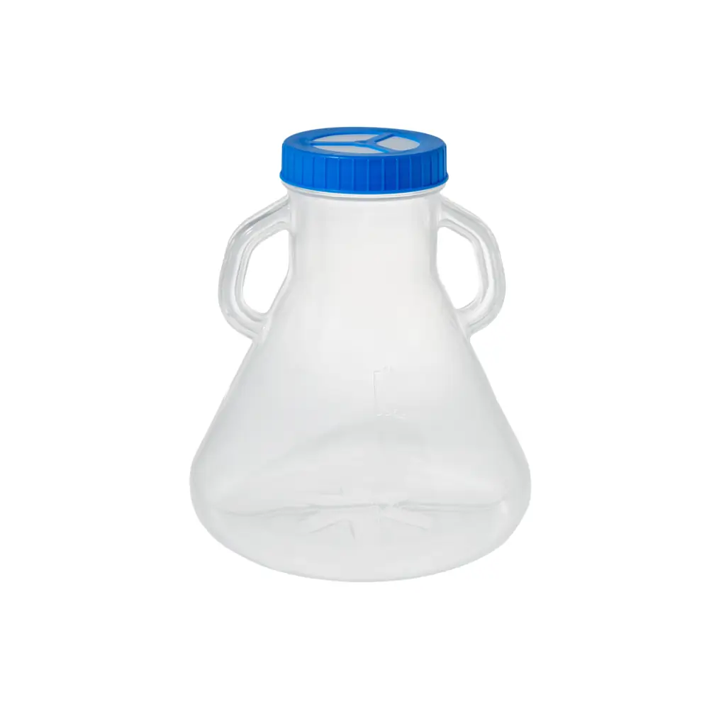 MTC Bio F4087 5.0L Flask,  Erlenmeyer/Fernbach, Baffled Bottom, Sterile, With Vented Screw Cap, 4 Flasks/Unit Primary Image