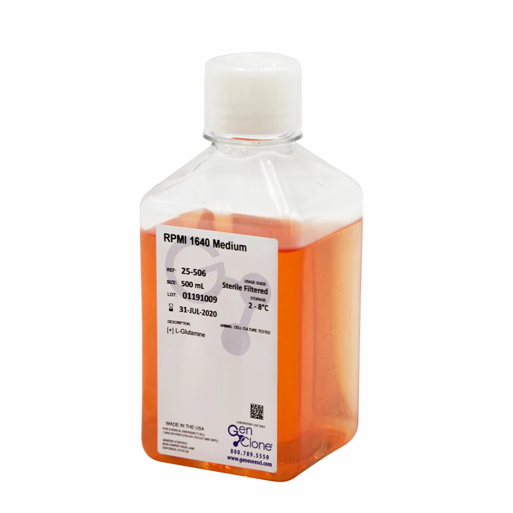 GenClone 25-506 RPMI 1640, with L-Glutamine and Phenol Red, 2000 mg/L D-Glucose, 6 x 500 mL/Unit primary image
