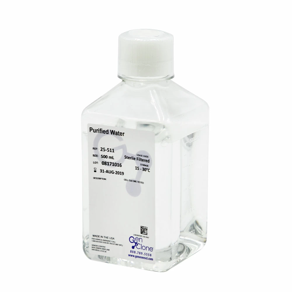 GenClone 25-511 Cell Culture Grade Water, Cell Culture Tested, Sterile, 6 x 500 mL/Unit primary image