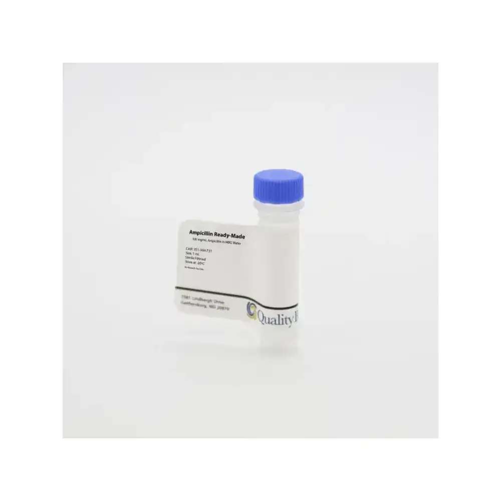 Quality Biological Inc 351-344-731 100mg/ml Ampicillin Ready-Made Solution, 100mg/ml Ampicillin sol, 1 Bottle/Unit Primary Image