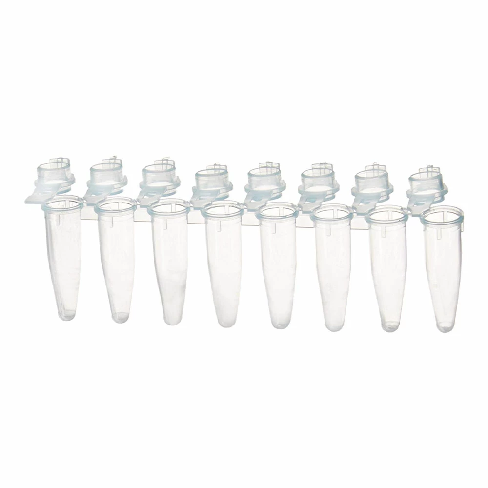 Simport T320-3N, 0.2ml 8-Strip Amplitube PCR Tubes Hinged Dome Caps, Natural, 125 Strips/Unit primary image