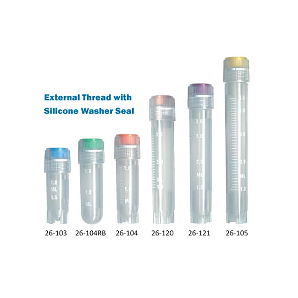 Simport T310-2, 2.0ml Round Bottom Cryovial External Thread w/ Washer Seal, 10 Bags of 100 Tubes/Unit primary image