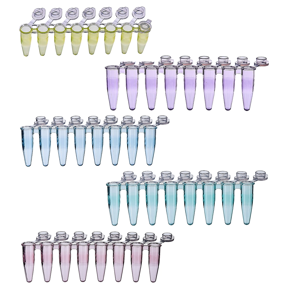 Olympus Plastics 27-125UA, 0.2ml 8-Strip PCR Tubes, Assorted Flex-Free,Individual Flat Caps, 120 Strips/Unit primary image