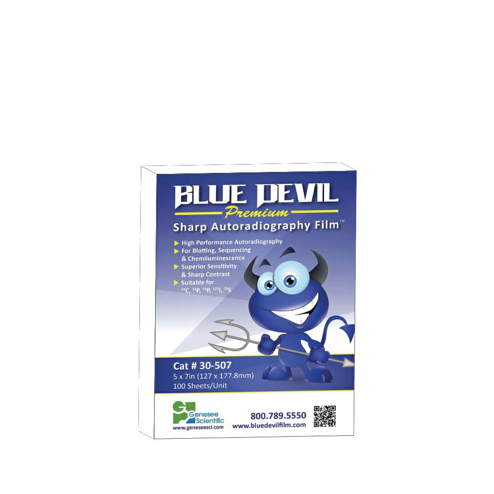 Genesee Scientific 30-507 Autoradiography Film, 5 x 7in, Blue Devil, Premium, 100 Sheets/Unit primary image