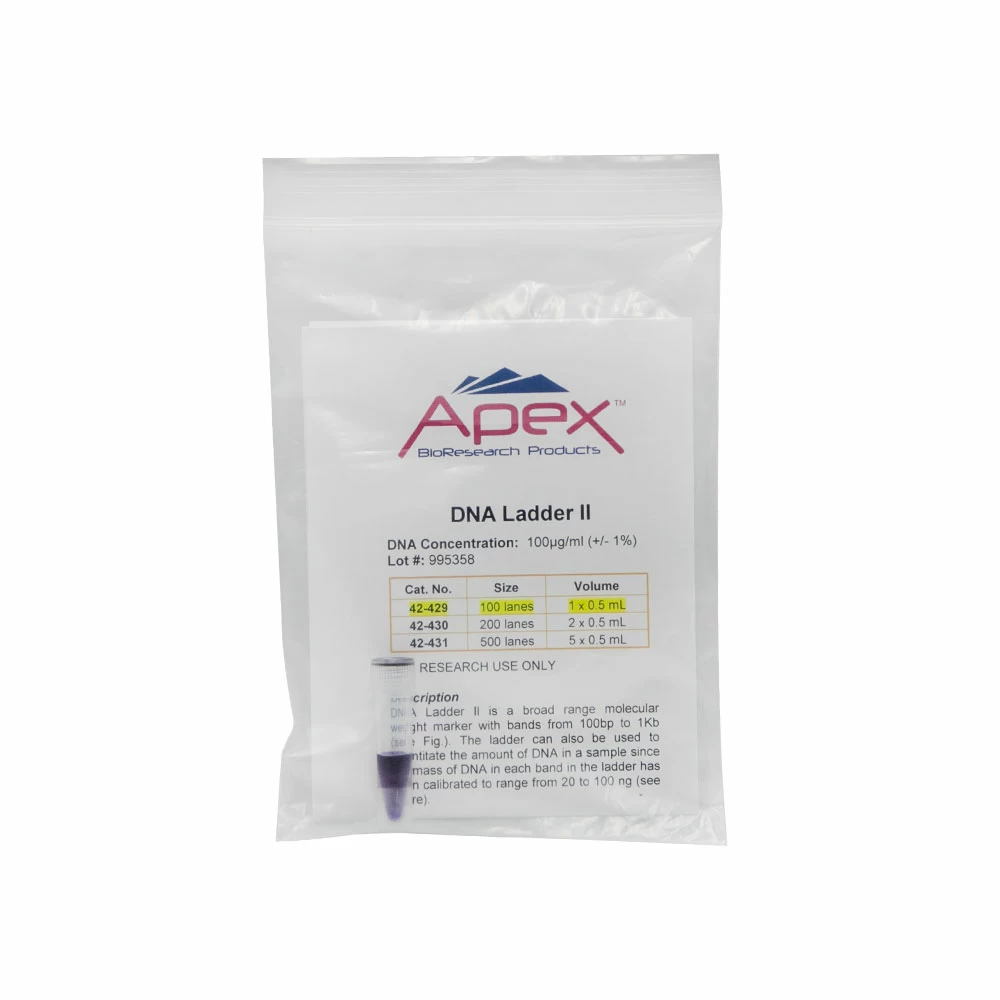 Apex Bioresearch Products 42-429 Apex DNA Ladder II, 100 Lanes, 100-1,000bp, 1 x 0.5ml/Unit primary image