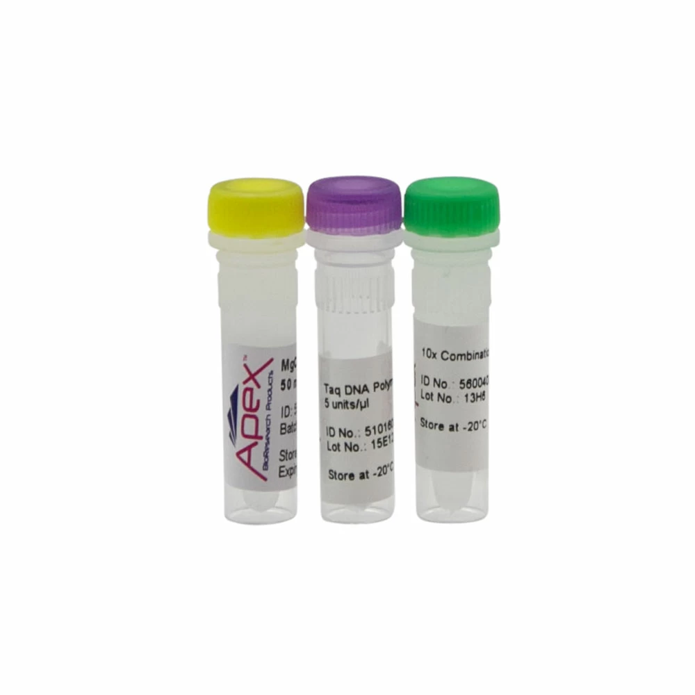 Apex Bioresearch Products 42-801B3 Apex Taq, 1,000Units, 5u/ul, 10X Combination Buffer, 2 x 500u/Unit primary image