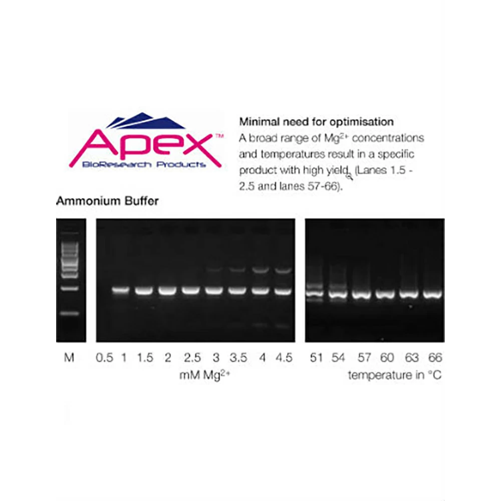 Apex Bioresearch Products 42-409 Apex Taq DNA Polymerase, 500u, 10X NH4 Buffer, Mg Free, 1 x 500u/Unit quaternary image