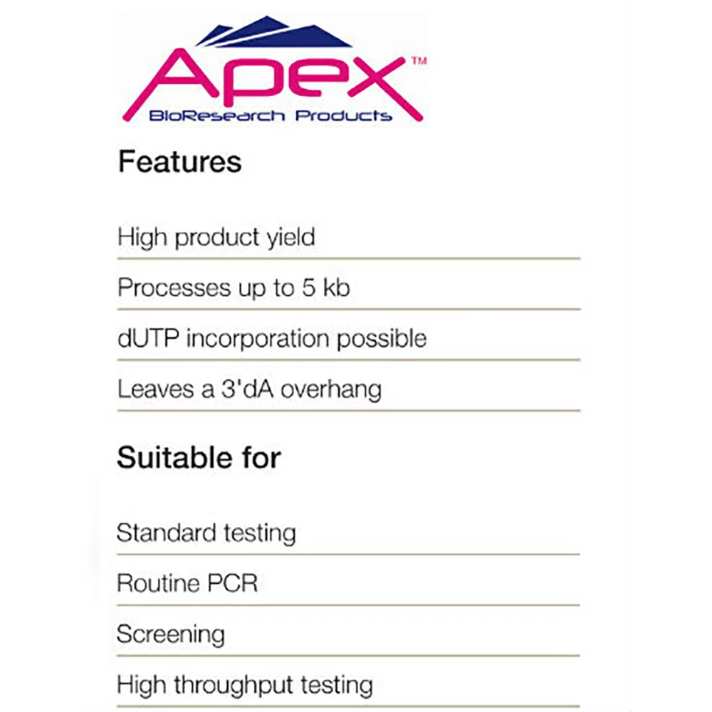 Apex Bioresearch Products 42-802B1 Apex Taq, 5,000Units, 5u/ul, 10X Standard & NH4 Buffers, 10 x 500u/Unit tertiary image