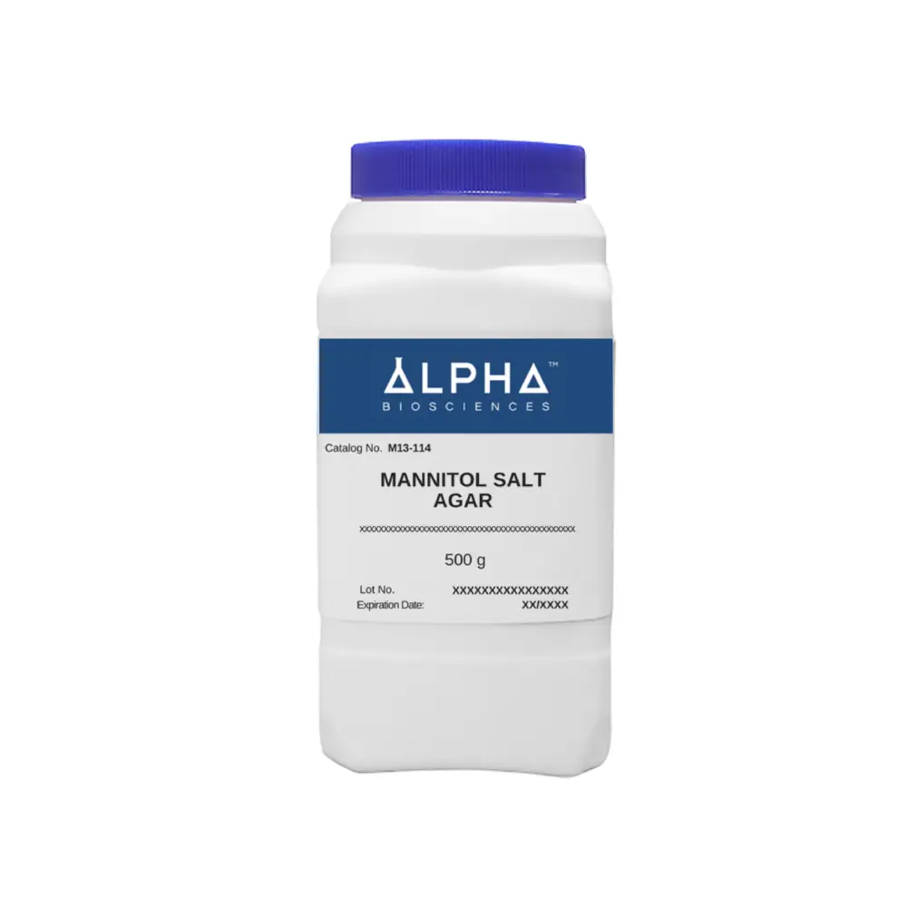 Alpha Biosciences M13-114-500g Mannitol Salt Agar (M13-114), Alpha Biosciences, 500g/Unit Primary Image