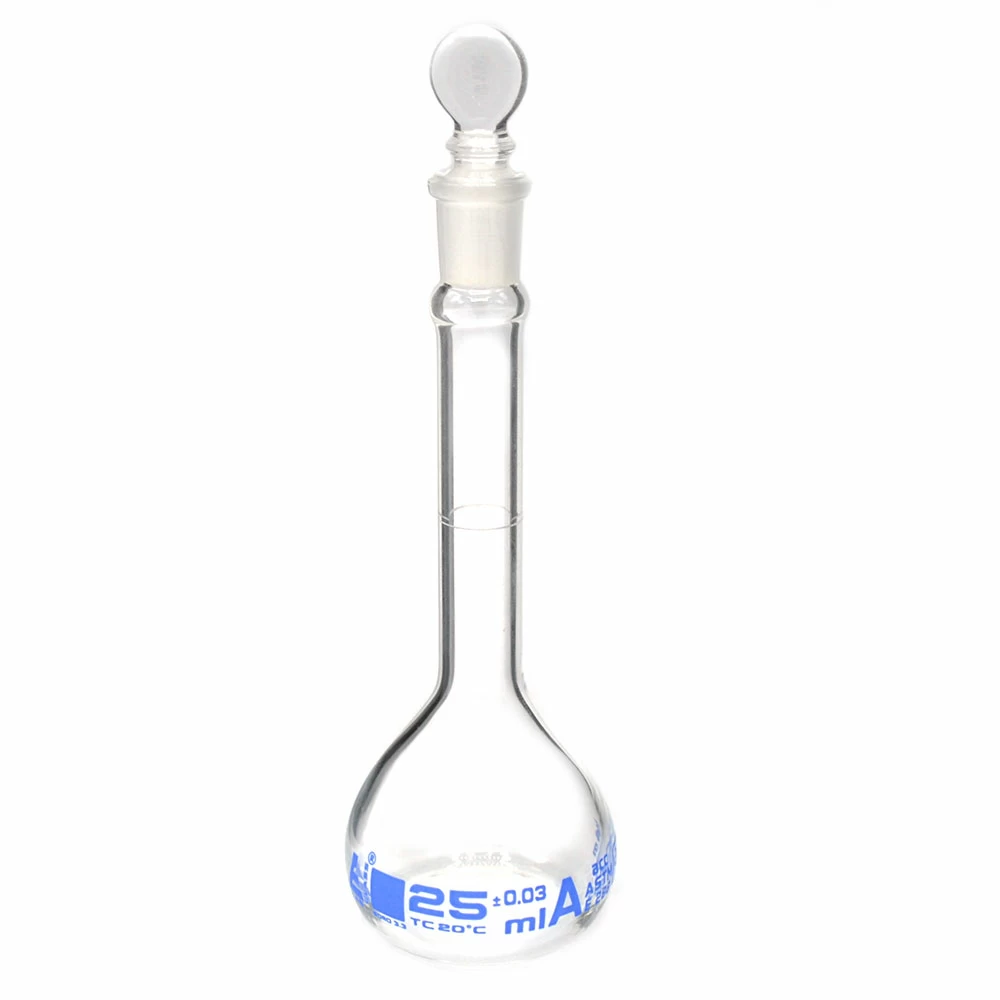 Volumetric flasks in polypropylene (PP), Plastibrand, class B, with PP-stopper  , blue printing