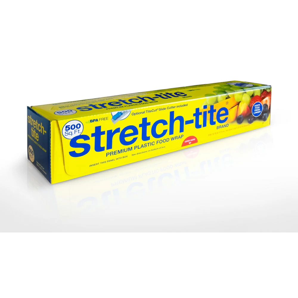 Stretch-Tite Premium Plastic Food Wrap, Includes Slide Cutter, Extra Strong  (250 sq ft)