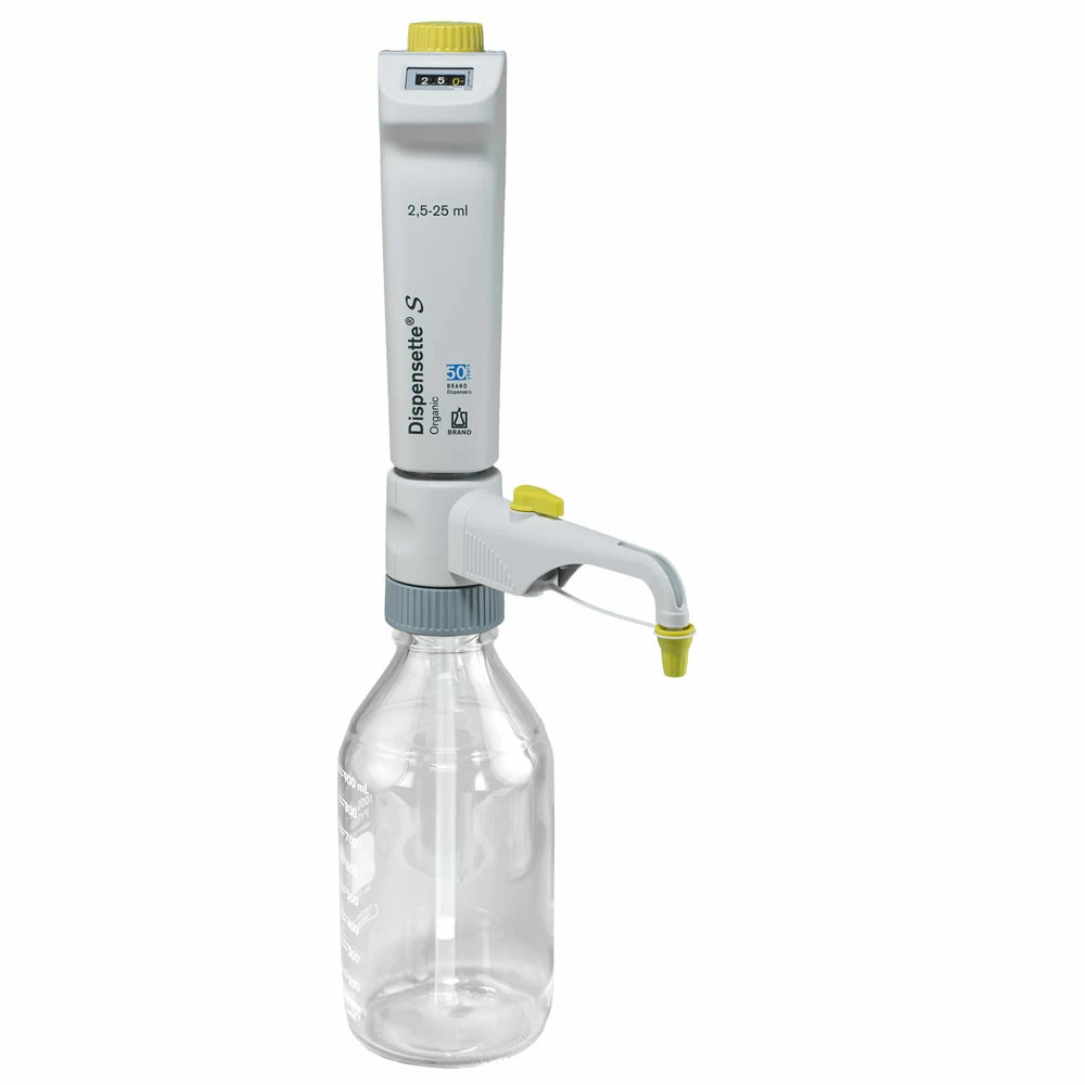 BrandTech Scientific 4630351 Dispensette S Organic Bottletop Dispenser, 2.5-25mL,Easy Cal,W/Recir Valv, 1 Dispenser/Unit primary image