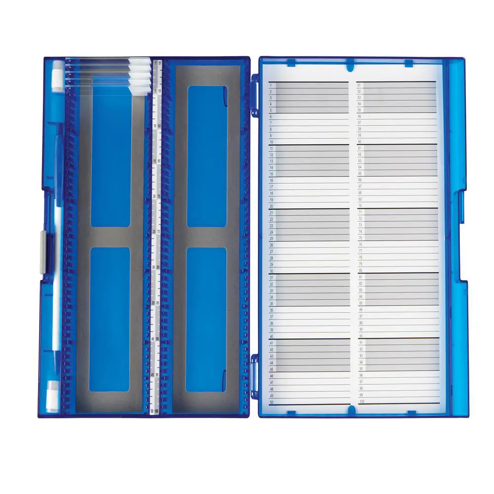 Genesee Scientific 93-203 Premium Plus Slide Box 100-Place, Blue, 5 Boxes/Unit Primary Image