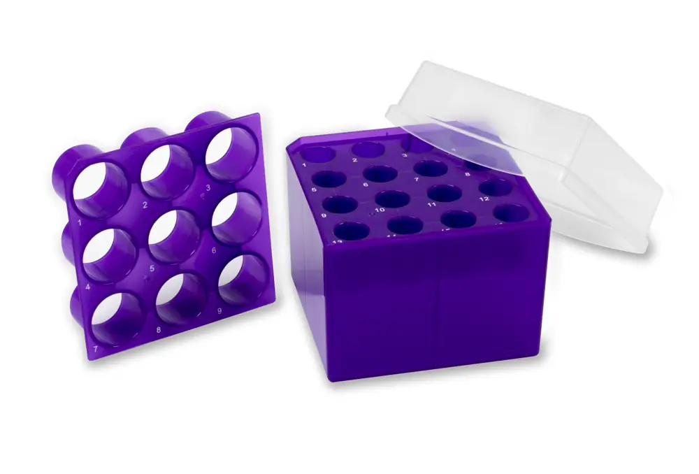 Genesee Scientific 93-227 Transformable Cube Tube Rack 15 & 50 mL Box, Purple, 5 Boxes/Unit Secondary Image