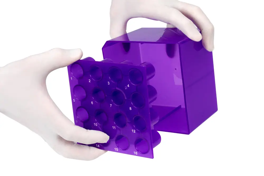 Genesee Scientific 93-227 Transformable Cube Tube Rack 15 & 50 mL Box, Purple, 5 Boxes/Unit Tertiary Image
