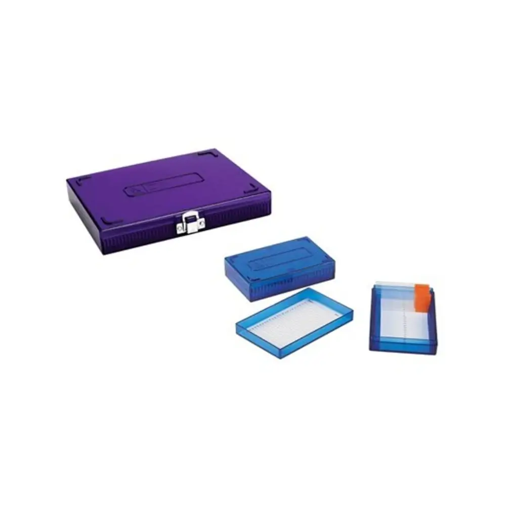Heathrow Scientific HS15988H 100-Place Slide Box, Purple, Low Temp, Polycarbonate, 1 Sliding Box/Unit Primary Image