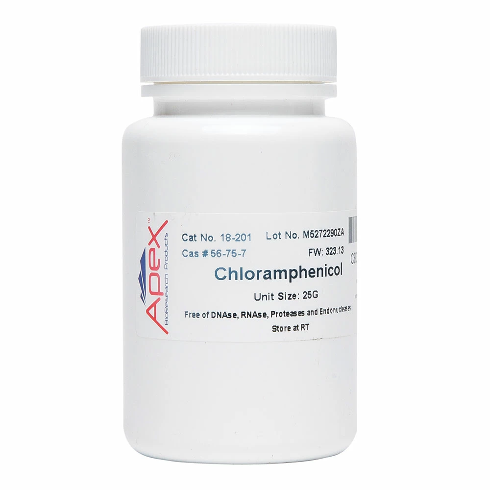 Apex Bioresearch Products 18-201 Chloramphenicol, Molecular/Proteomic Grade, 25g/Unit primary image