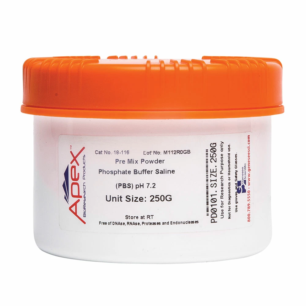 Apex Bioresearch Products 18-116 PBS, 1X, pH 7.2, Makes 25.5L of 1X, 250g/Unit primary image
